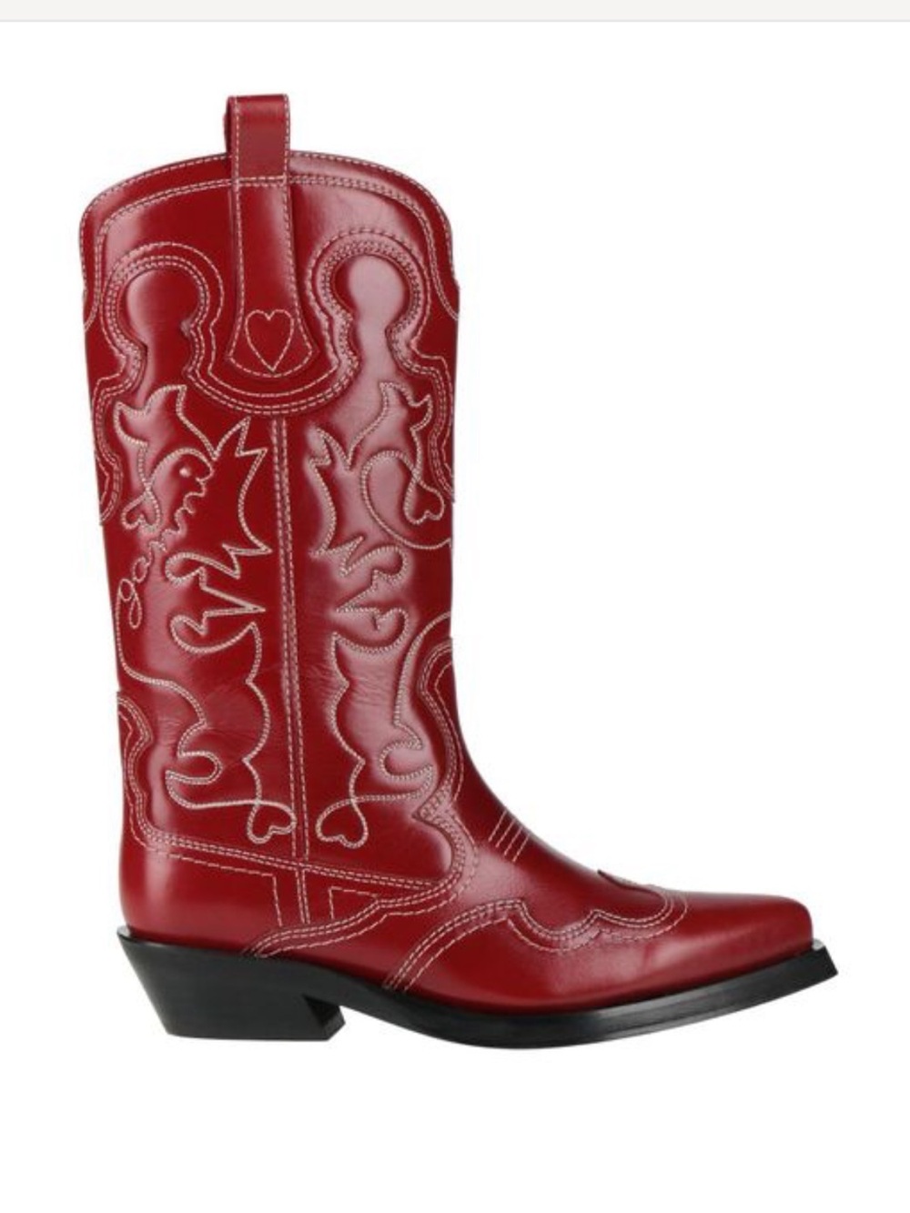 Ganni Red Leather Western-Style Cowboy Boots